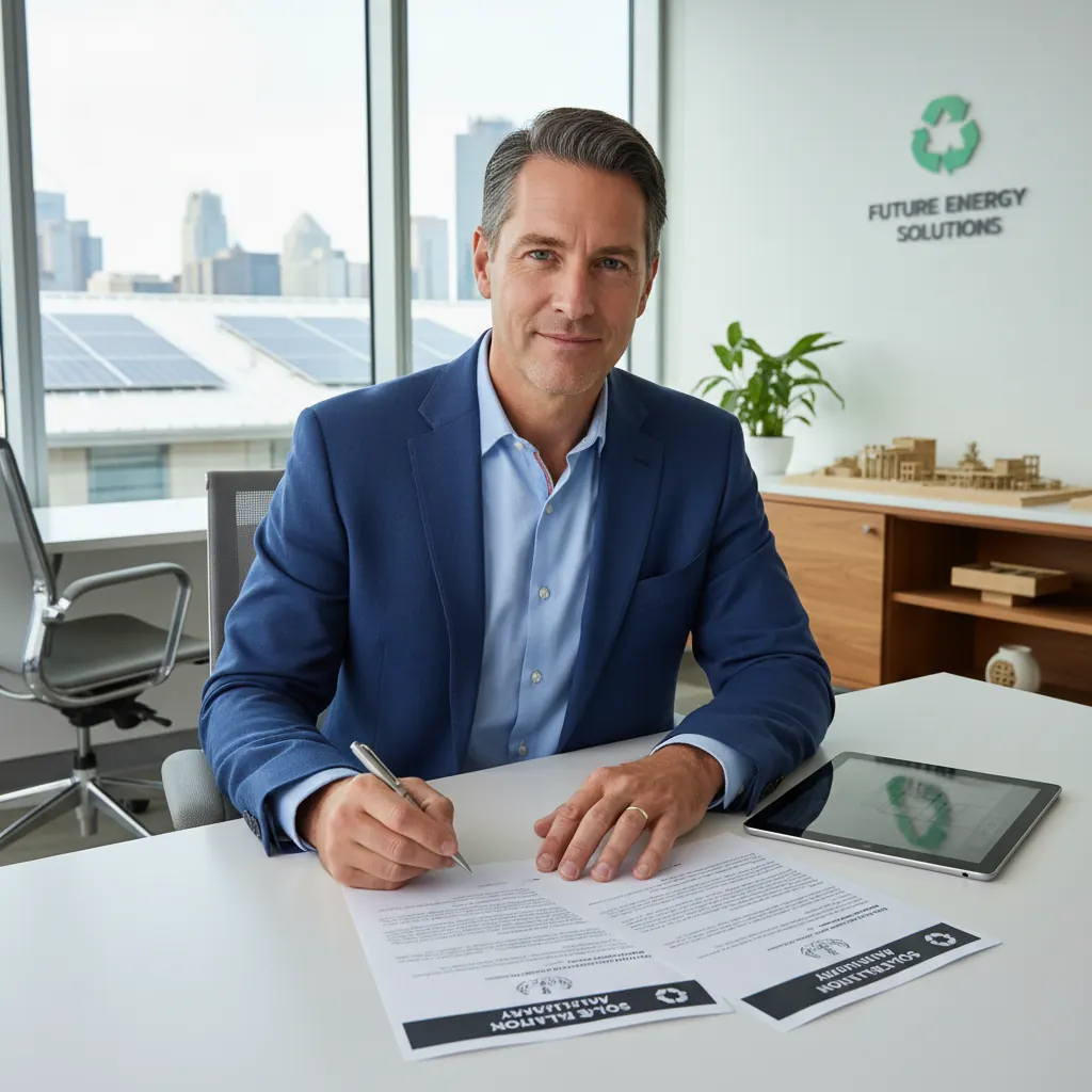 Energy advisor preparing a home energy proposal at a desk
